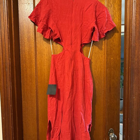 Lulus Summer Journey Red Tie-front Cutout Midi Dress - Size S - Picture 3 of 4